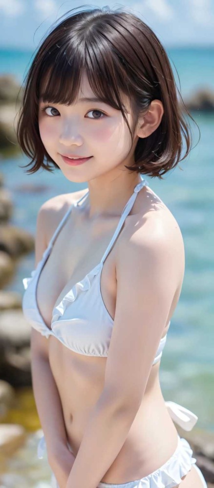 白いビキニの女子小学生ジュニアアイドル