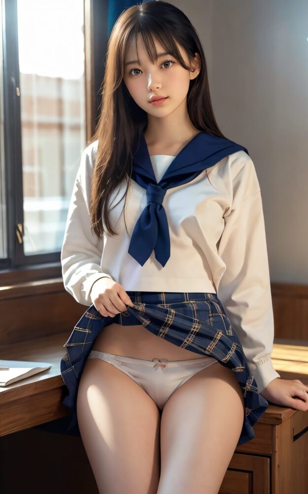 スカートをたくしあげるJKジュニアアイドル